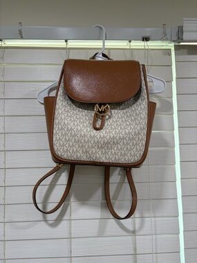 Michael Kors Tan and Cream MK Logo Backpack